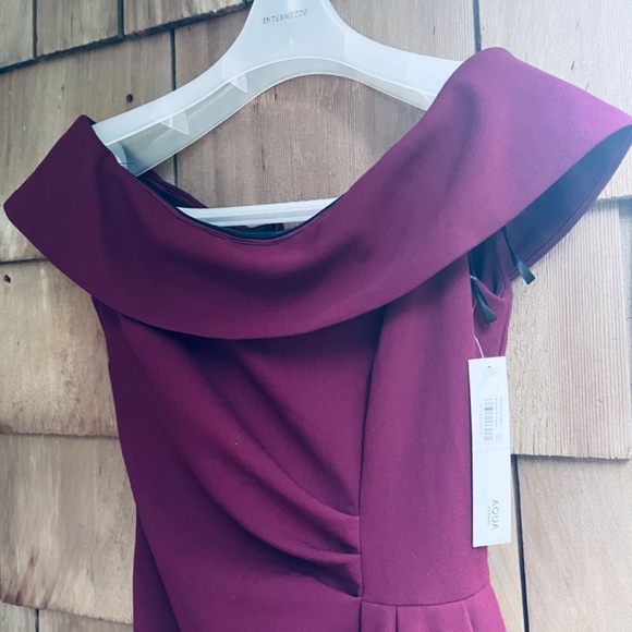 Aqua Off-the-Shoulder Asymmetrical Draped  Bustier Burgundy Cocktail Dress 8 - Picture 2 of 10